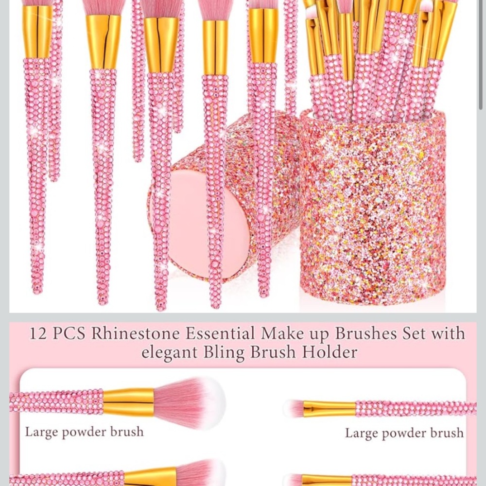 Pink and Silver crystallized bedazzled 13 piece Makeup Brush Set with holder - Picture 6 of 7